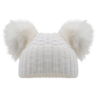 H672-W: White Checked Hat w/Pom Poms (12-24m)